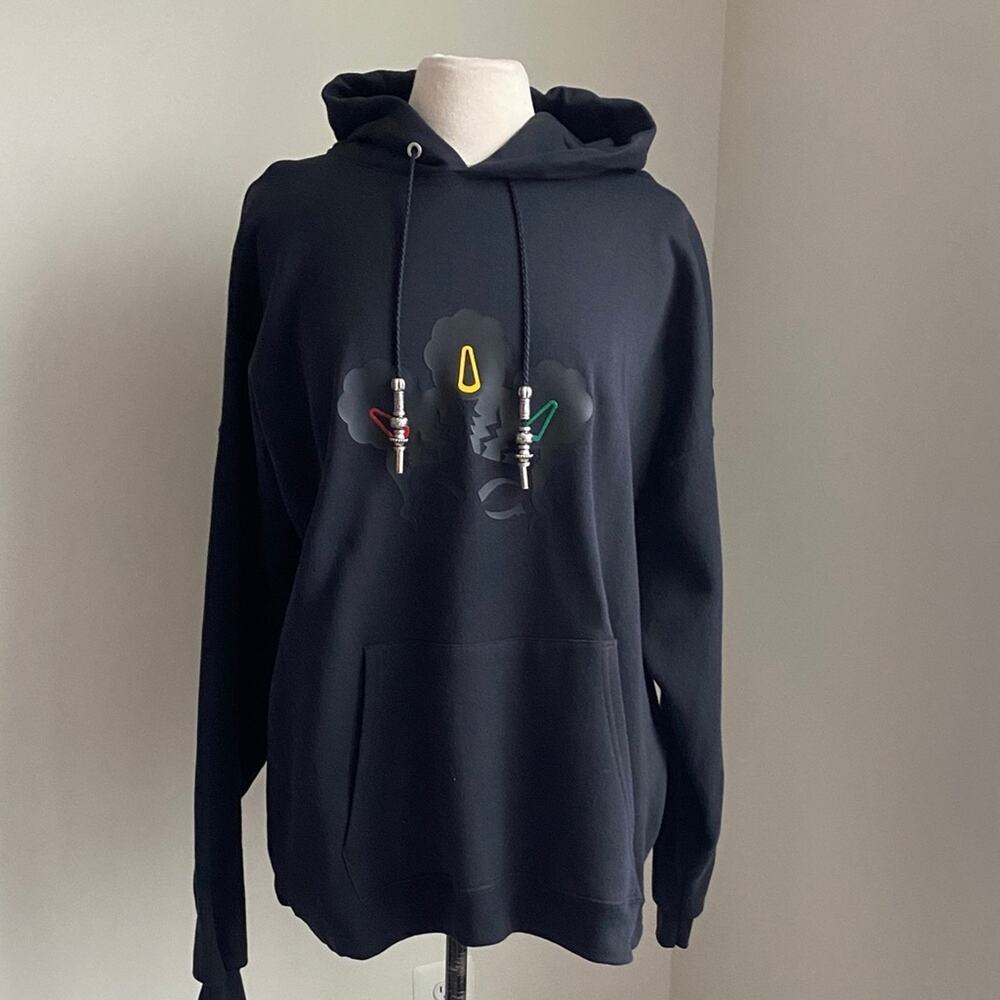 Upcycled Black Hoodie Afro Puff Design Womens Sz 3XL Beaded Strings